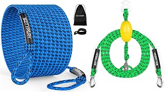 4K 60FT Boat Tow Rope (Blue & Black) & Self-Centering Tow Harness (Green & Black) Combo - Heavy-Duty Floating Tow Rope and Harness for 1-4 Riders, Perfect for Tubing and Watersports