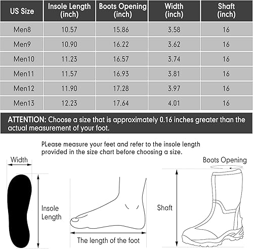 Miniatura 6 de Kalkal Botas de goma para hombres, de neopreno de 0.236 pulgadas, impermeables, antideslizantes, aisladas, botas de trabajo de goma para caza de