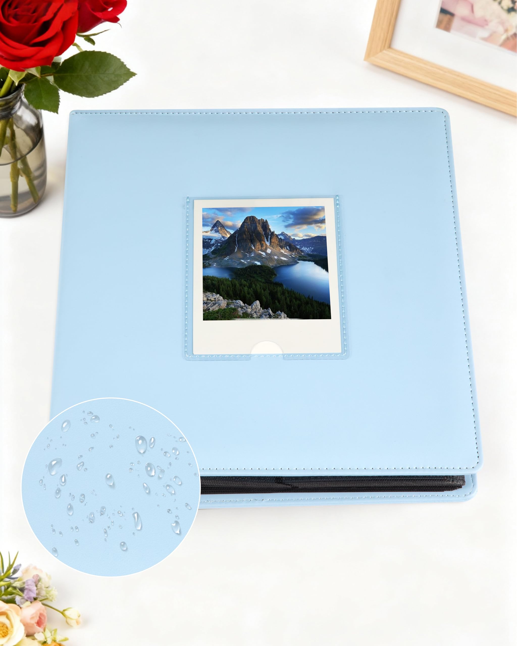 Album fotografico 256 tasche per Polaroid i-Type/600/SX-70 foto istantanee, compatibile con Fujifilm Wide 300/400, in pelle vegana con finestra frontale (blu)