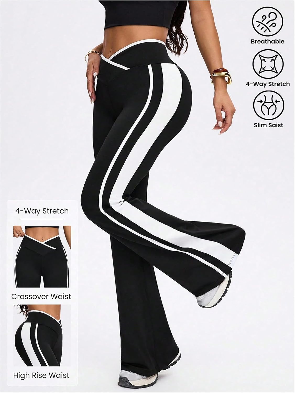 SOLY HUX Women's Flared Leggings High Waisted Side Striped Bell Bottom Workout Yoga Pants