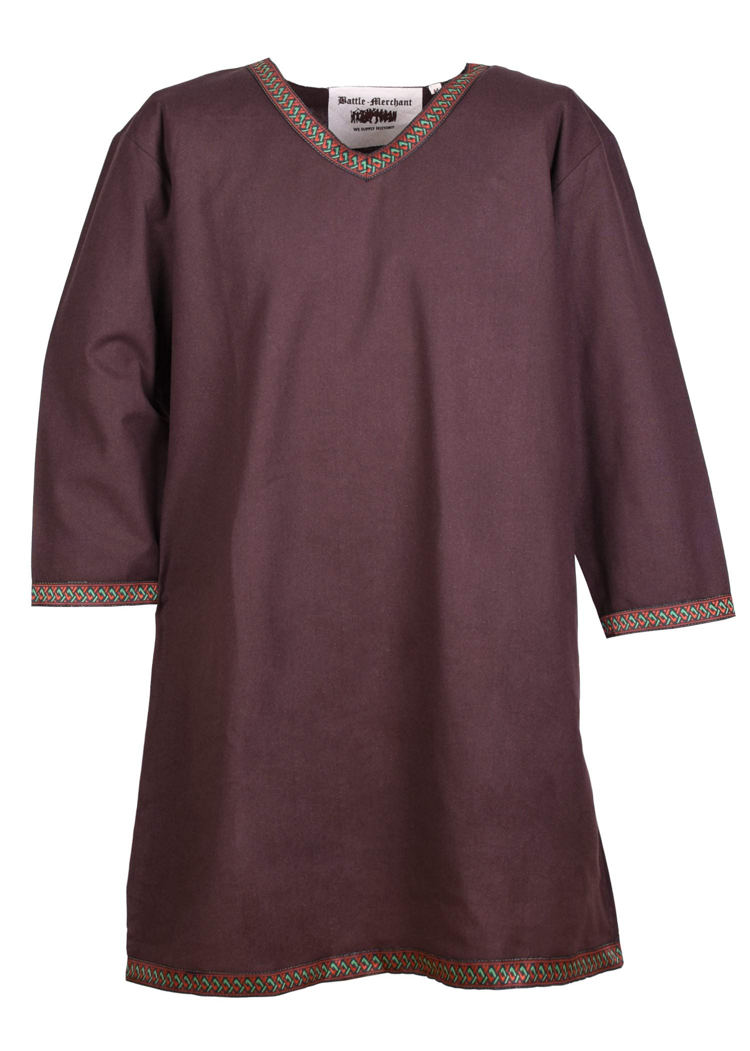 Battle-Merchant Men's Brown - Medieval Viking Tunic For - Cotton - Fantasy, Larp, Reenactt - Dark - L