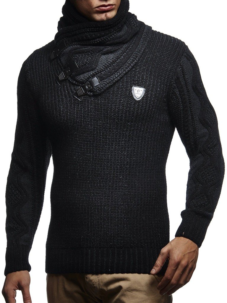 Leif Nelson Maglione Uomo Felpa a Maglia Collo a Scialle LN-5195