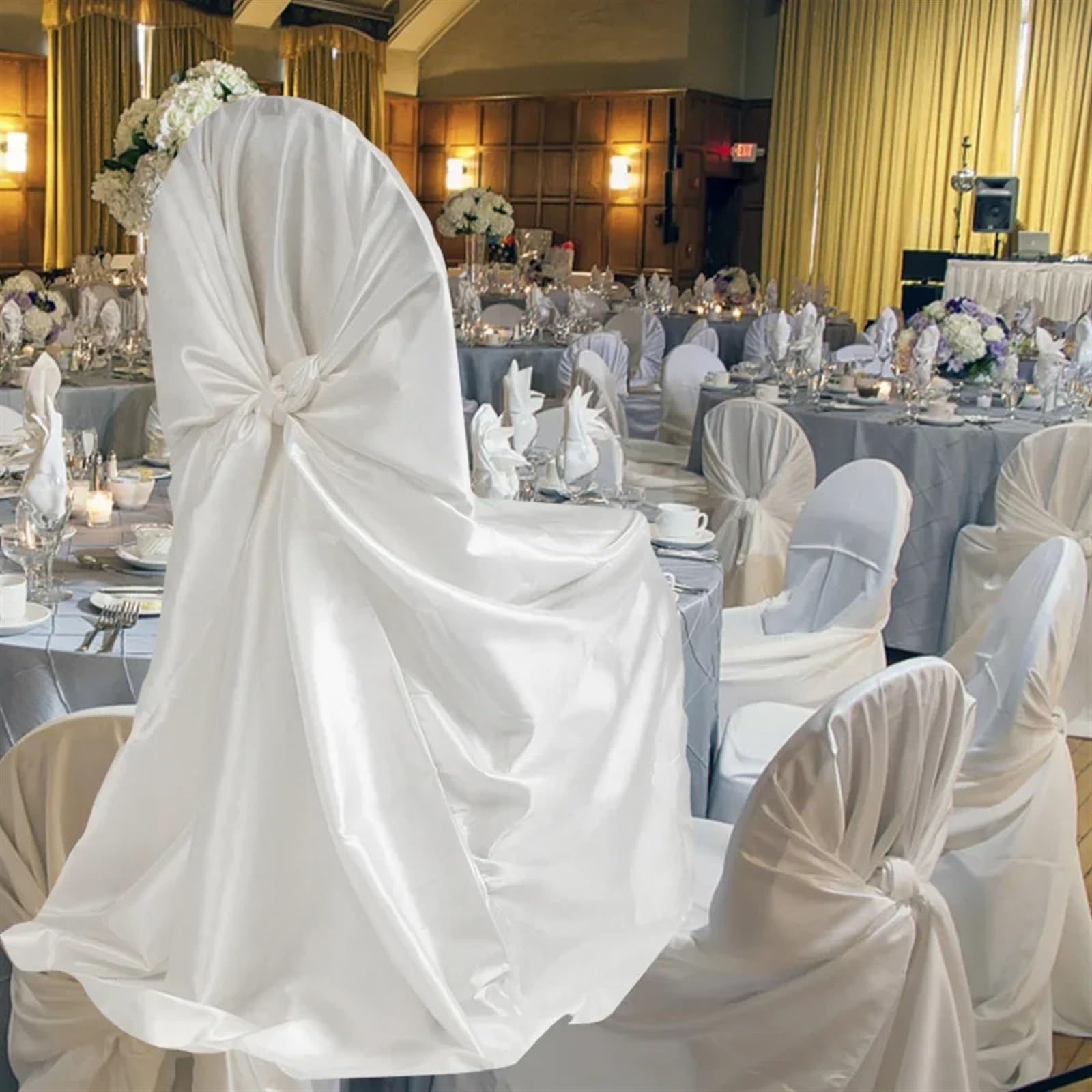 Fundas for sillas de boda Fundas for sillas de satén con cordones Banquete de bodas Restaurante Banquete Hotel Catering Funda for silla de fiesta Decoración Adecuado for bodas, fiestas de cumpleaños y