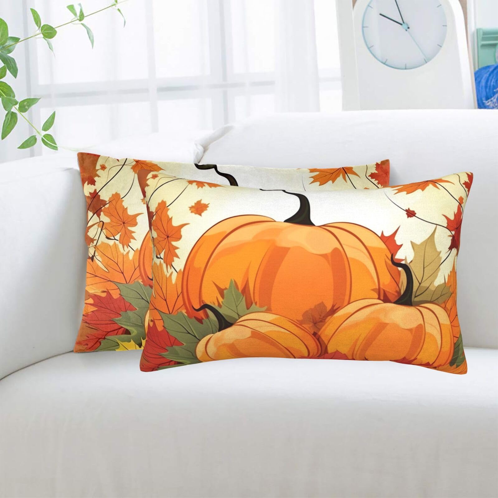 Autumn Pumpkin Maple Leaves Standard Pillowcases Sets of 2, Ultra Soft Microfiber Plush Pillow Cases 20"X30" Comfort Decorative Throw Pillow Cover with Hidden Zipper for Bedroom, Sofa, Couch