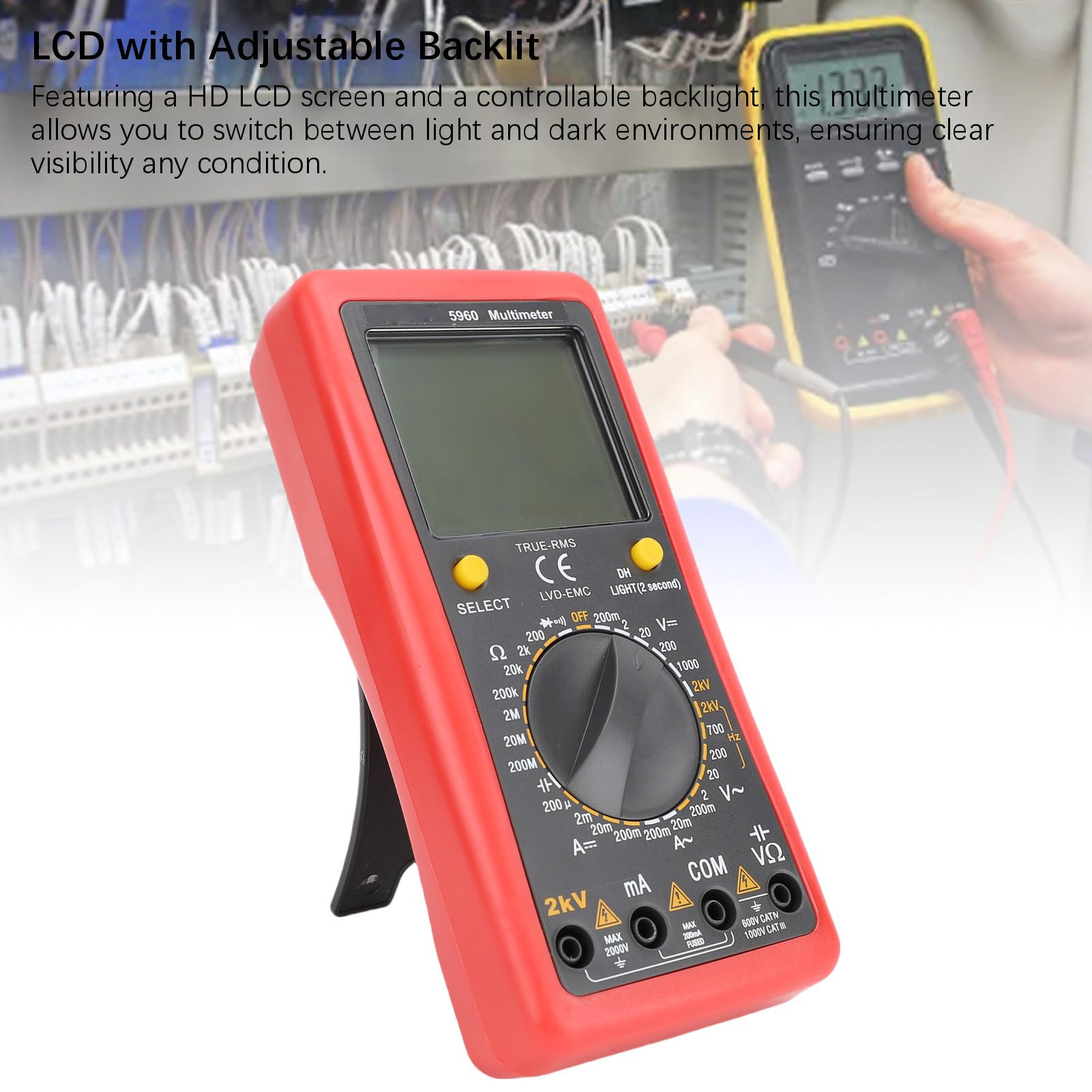 Multimetro Digitale, 2000v 200MA 20MΩ Tester di Tensione Professionale con Voltmetro CC CC, Misura Accuratamente la Tensione, la Corrente, la Resistenza, la capacità e il Dioodo