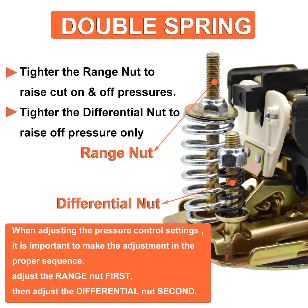 40/60 Pressure Switch for Well Pump 40-60PSI 110V-230V Water Pump Pressure Control Switch Adjustable Double Spring Pole