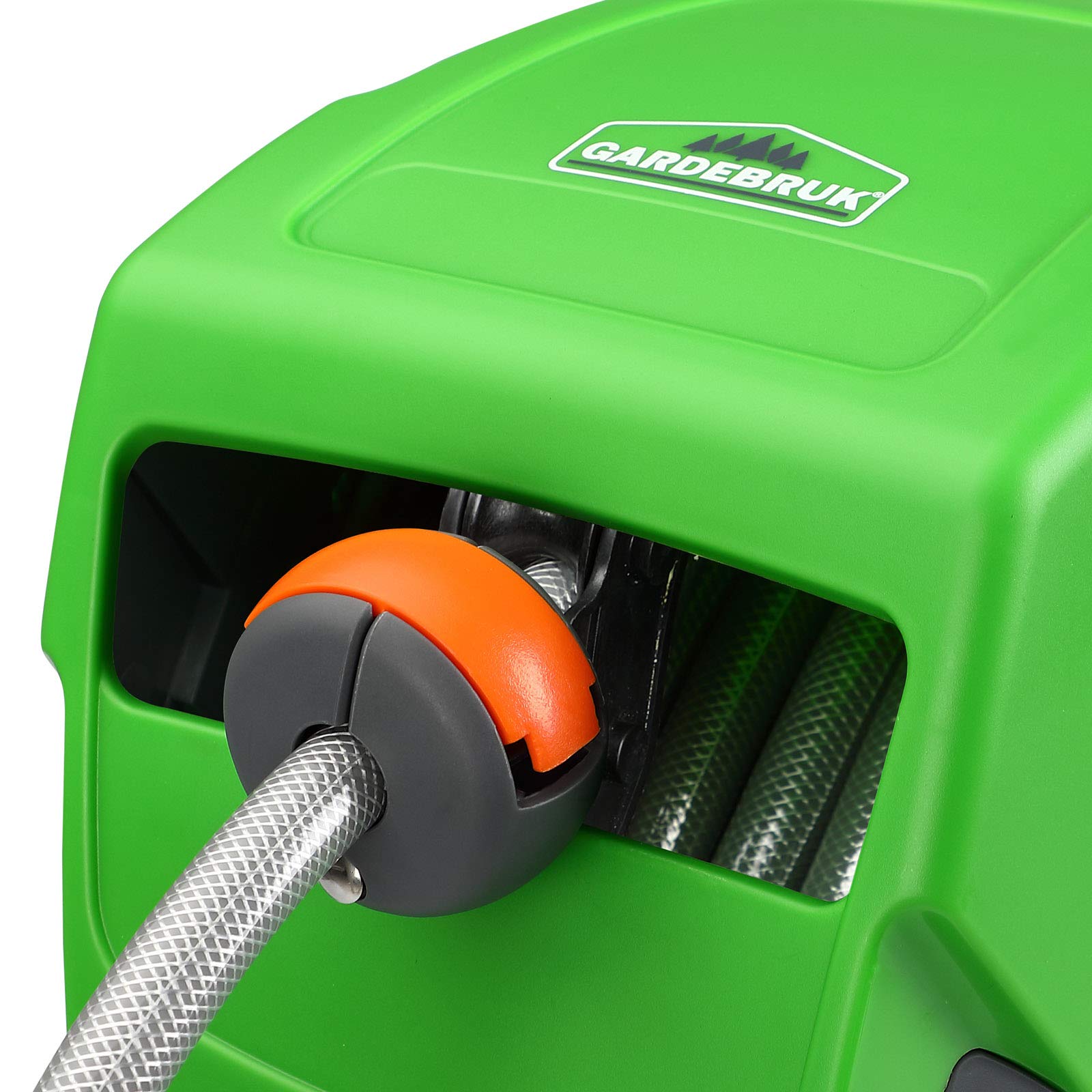 GARDEBRUK® Carrete Manguera Retráctil 20 m Sistema Enrollado Automático Soporte Pared Giratorio 180° Boquilla Roceado 7 Modos Riego Jardín Exterior