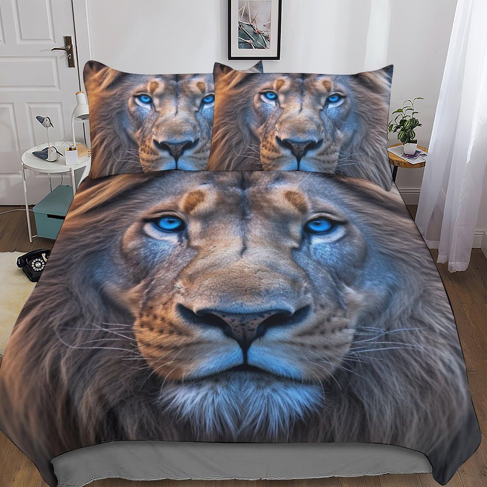 Housse de couette 200x200 lion anti-décoloration pour linge de lit enfant et ado