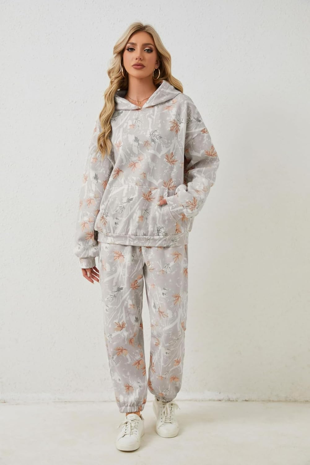 Camo Sweatsuits for Women 2 Piece Outfits Maple Leaf Print Hoodie Sweat Sets Pants Camouflage Tracksuits Lounge sets - Image 2