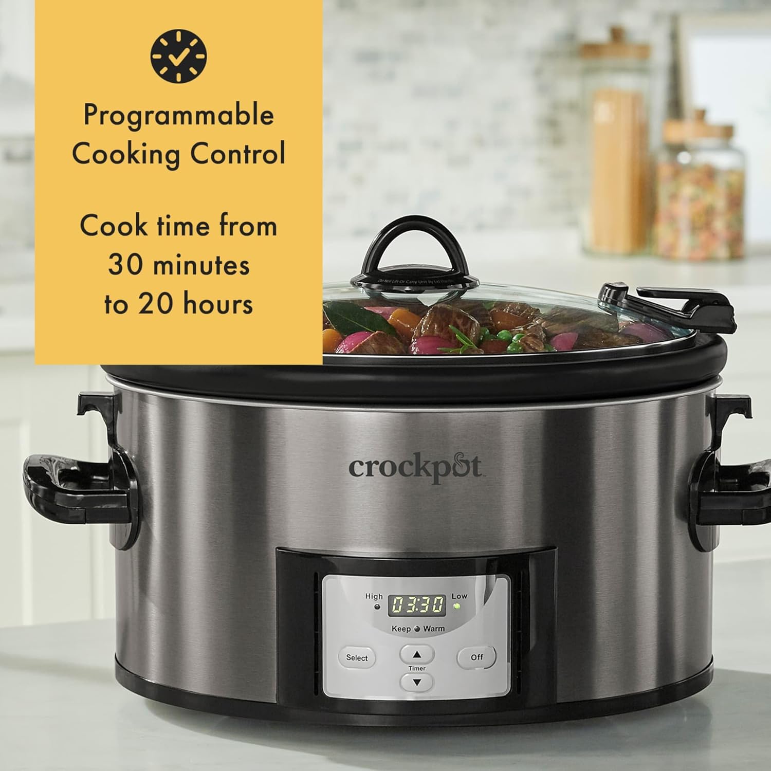 Crock-Pot MyTime Technology 6 Quart Programmable Slow Cooker and Food Warmer with Digital Timer, Stainless Steel (2137020)