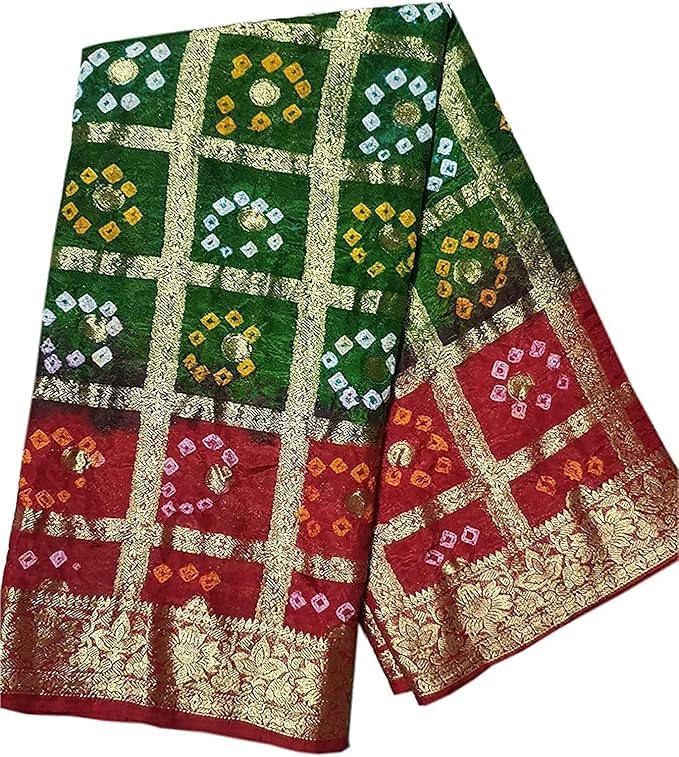PK HUB Women's Jaipuri Rajasthani Art Silk Bandhani Banarasi Gharchola Saree – Traditional Bandhej Saree with Zari Border