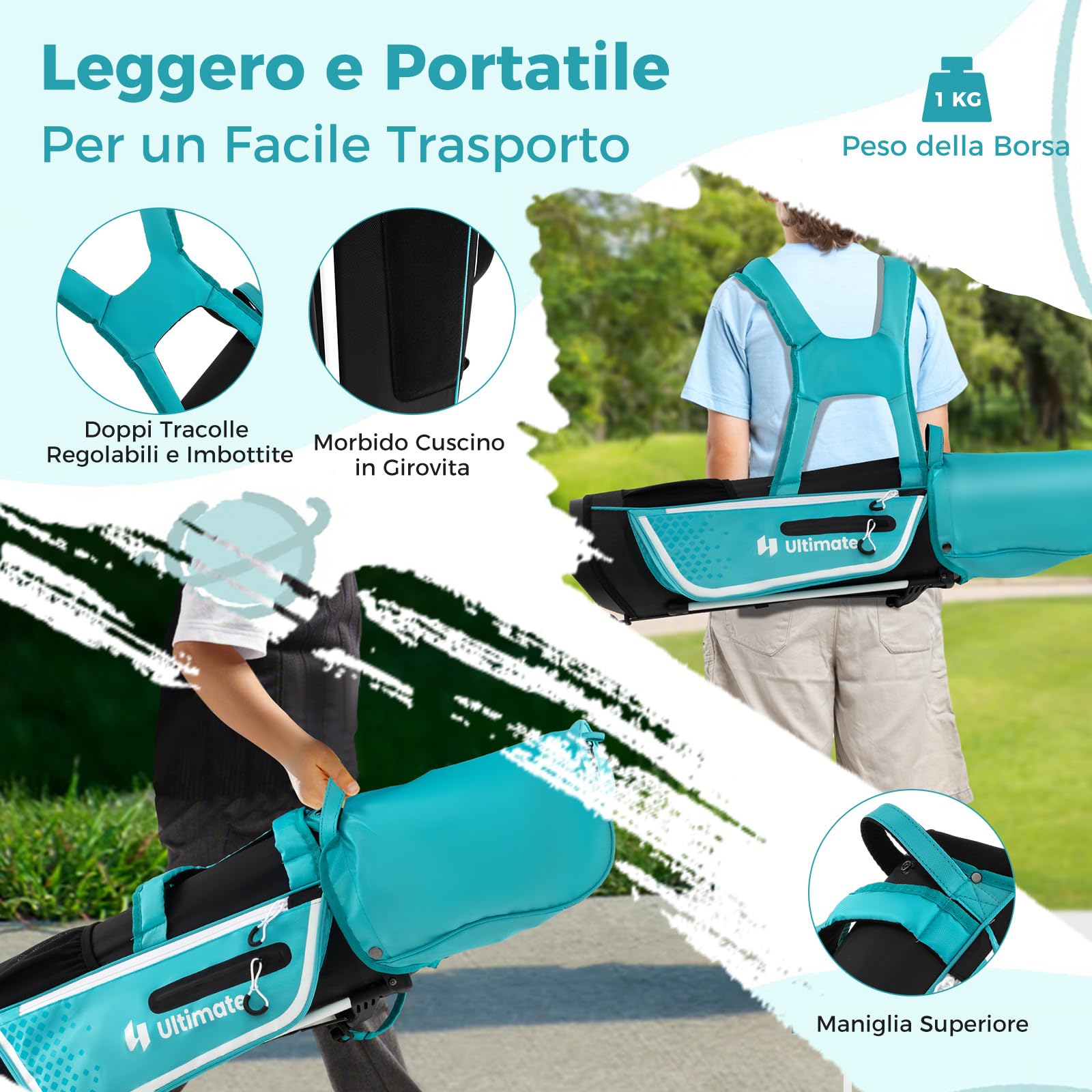 COSTWAY Set di Mazze da Golf per Bambini 8-10 Anni, Set Allenamento Golf con Sacca da Golf, Fodera Impermeabile, Driver 1, Ferro 7, Ferro S e Putter per Bambini e Bambine, Destrorso