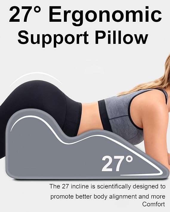 Ergonomic Memory Foam Wedge Pillow, 27 Bed Wedge Support, Grey