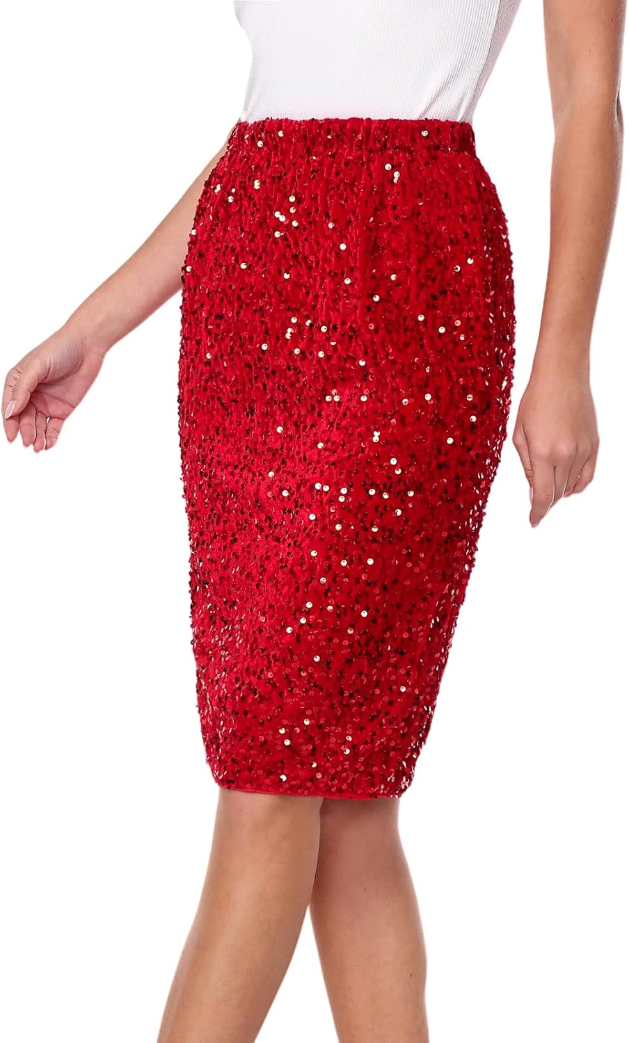 Women's Sequin Skirt Sparkly Midi Skirts High Waist Stretchy Pencil Skirt Party Cocktail Night Out