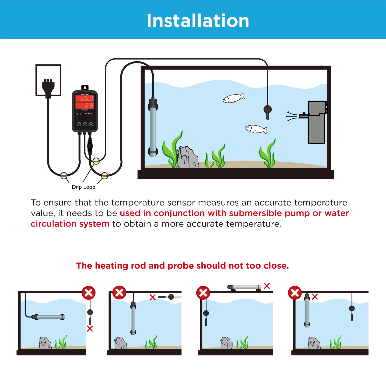 Titan-Aquarium-Heizung, 800 W, tauchfähiger Aquariumheizstrahler mit Digitalanzeige, Temperaturregler, 0 ℃ - 40 ℃ einstellbar, schnelle Erwärmung für 100 ~ 150 Gallen, Salzwasser, Süßwasser-Fischtank