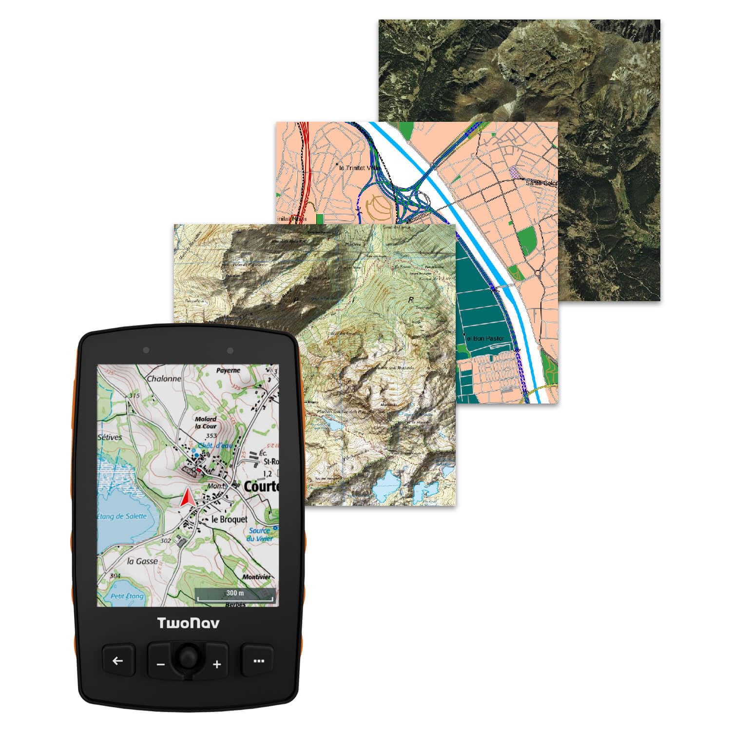 TwoNav Aventura 2 Plus + Carte France IGN Topo complète, GPS de Marche à Pied écran Large de 3,7 Pouces, Boutons et Joystick pour Alpinisme, Trekking ou randonnée avec Cartes incluses. Couleur Orange