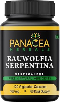 Panacea Herbals Rauwolfia Serpentina Capsules 120 Count 400mg Veg Caps Sarpagandha Vati, Indian Snakeroot Supplement