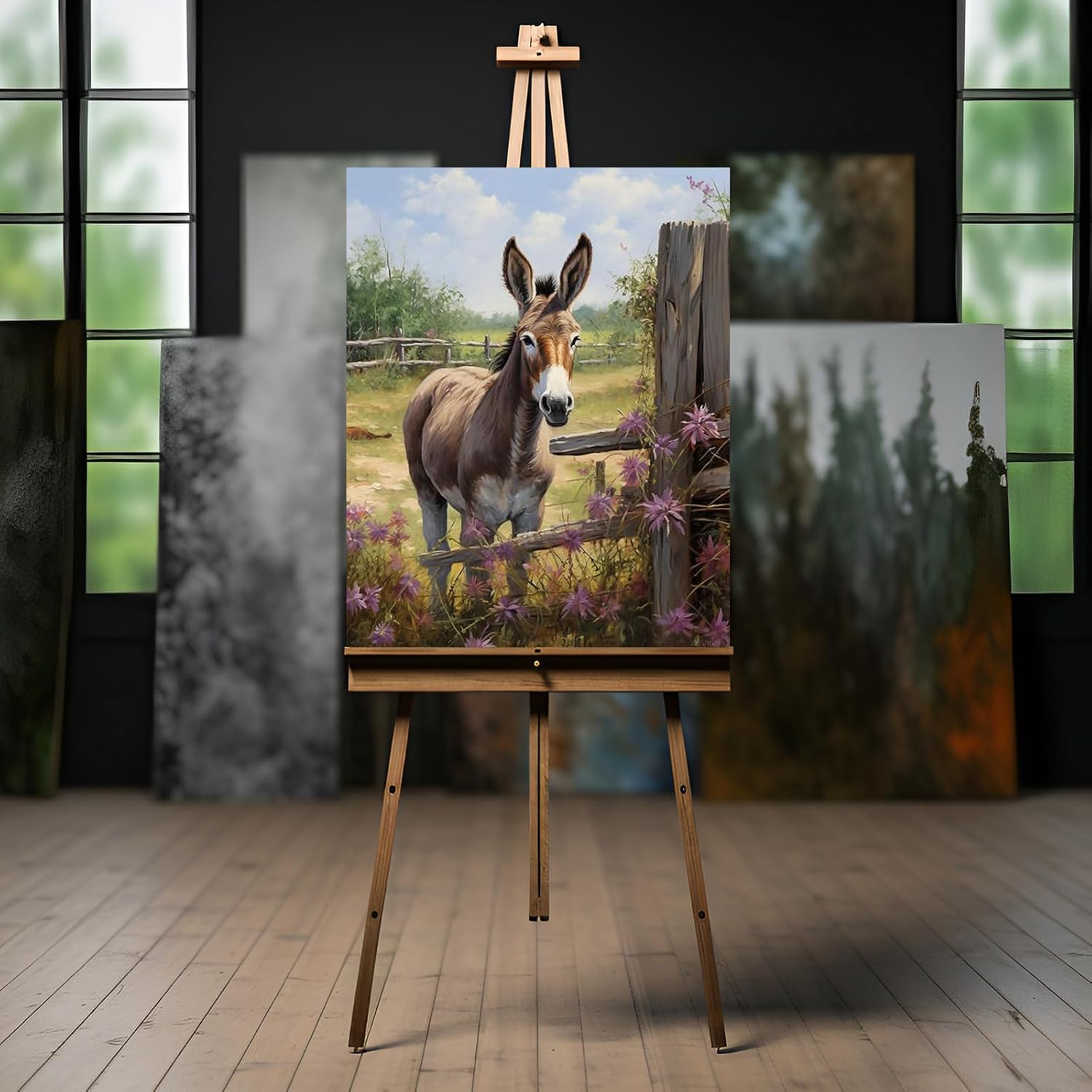 ZUVRDIAI Digital Painting Farm Donkey, Paint by Number Kit for Beginners, Easy DIY Art Project with All Tools Included, 40x50cm