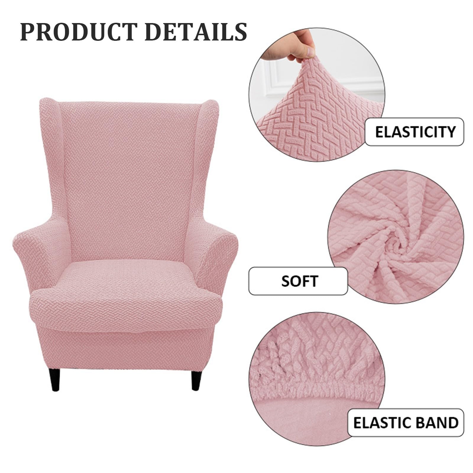 Funda elástica de 2 piezas para silla con respaldo de ala con base elástica