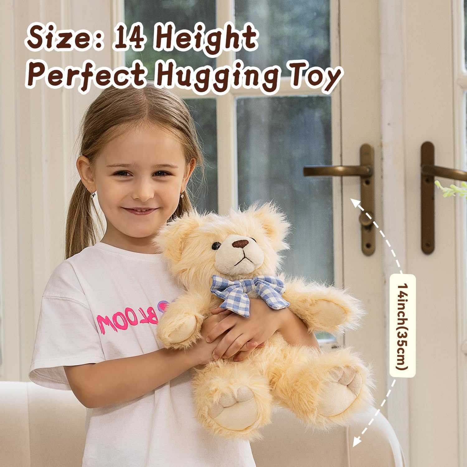 MorisMos Teddy Bear Stuffed Animal,14'' Small Stuffed Bear Plush Toy Gift for Girlfriend Boyfriend Wife Women,Cuddly Teddy Animal Toy Decor for Baby Shower Birthday Valentine’s Day Party Favors,Beige