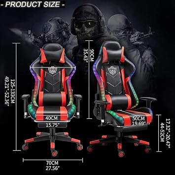 Bluetooth Gaming Chair - Ergonomic Video Chair with Speakers, LED Light, Footrest, Headrest, and Lumbar Pillow for Office and Gaming Comfort