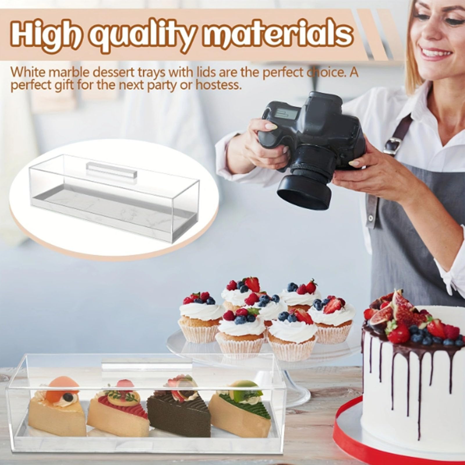 Rectangular Cake Mould, Acrylic 14 x5 X3.5 Cake Plate Pastry Display Case, Cake Board Dish with Lucite Display Lid, Multifunctional Dessert Holder for Wedding Party