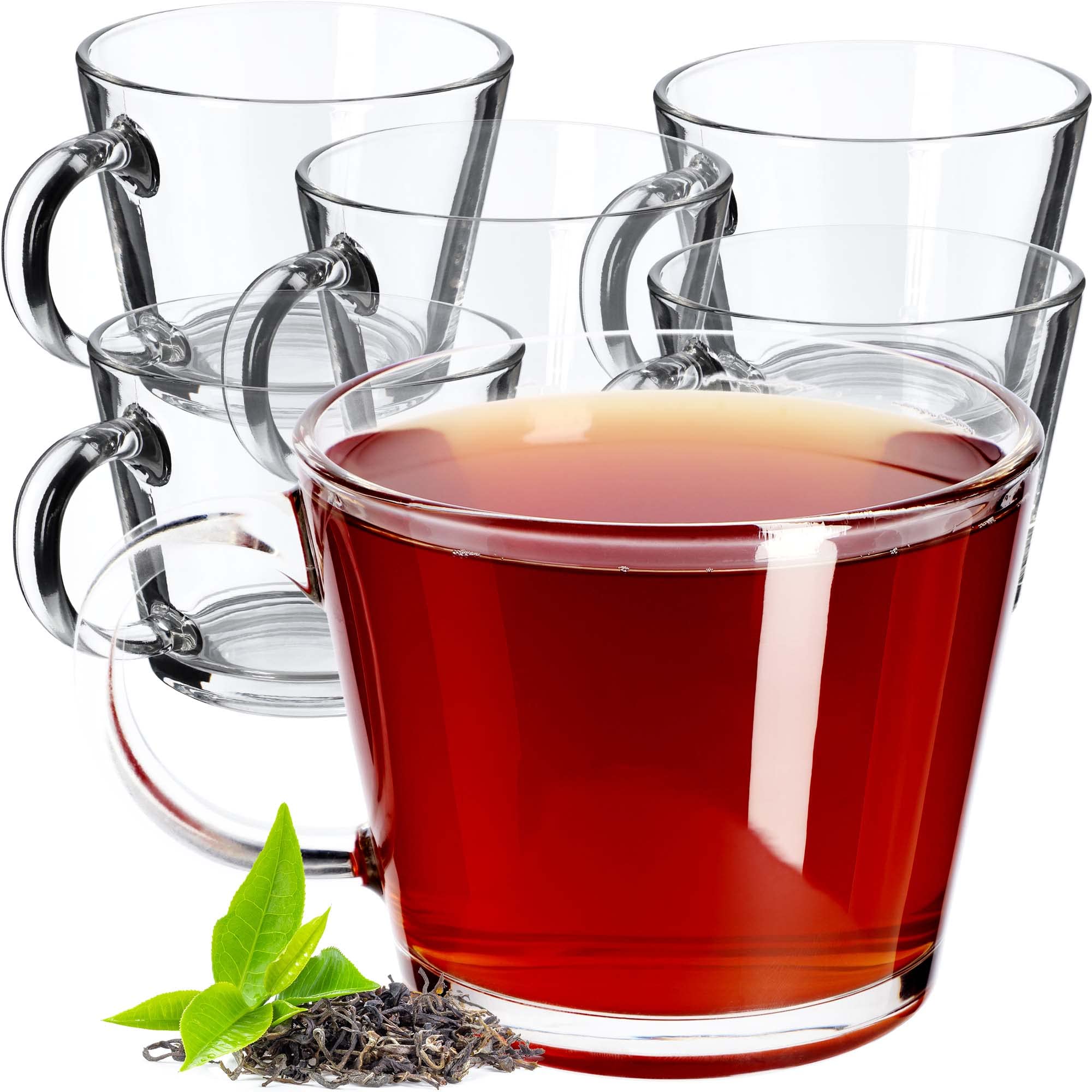 KADAX Lot de 6 Verres à Thé avec Poignées en Verre Transparent - 380 ml