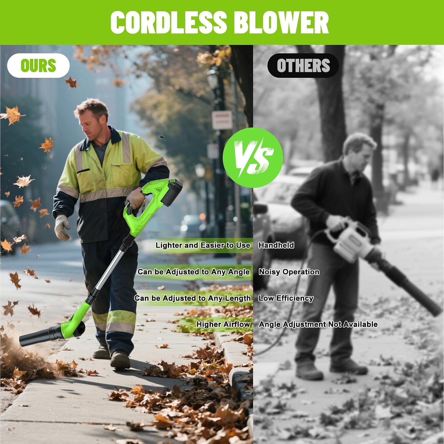 Leaf Blower Cordless, 40V Electric Leaf Blower Cordless with 2 Batteries, Adjustable 300° Multi-Angle Rotation Nozzle 3 Speed Modes 500CFM/180MPH for Lawn Care, Patio, Dust, Leaves, Yard, Car, Gutter
