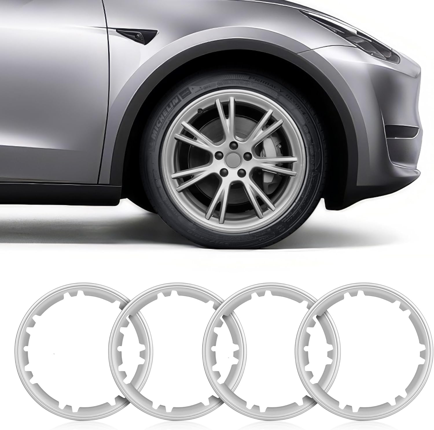 Model Y Wheel Rim Protector for Tesla Model Y 19-Inch Gemini Wheel - Strips for Curb Rash Prevention - Set of 4 Rim Protector Easy to Install (Silver)