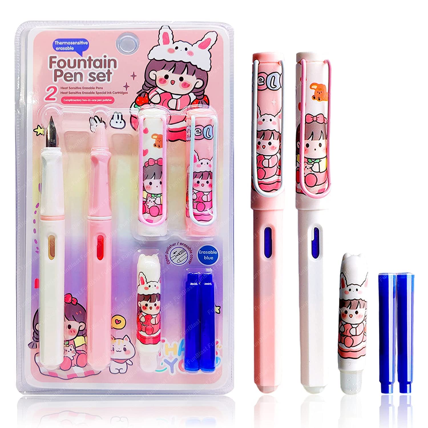 Pass & Play Erasable Fountain Pen Fine Nib Ink Pen 2 Pen With 4 Refills Pen pack of 1