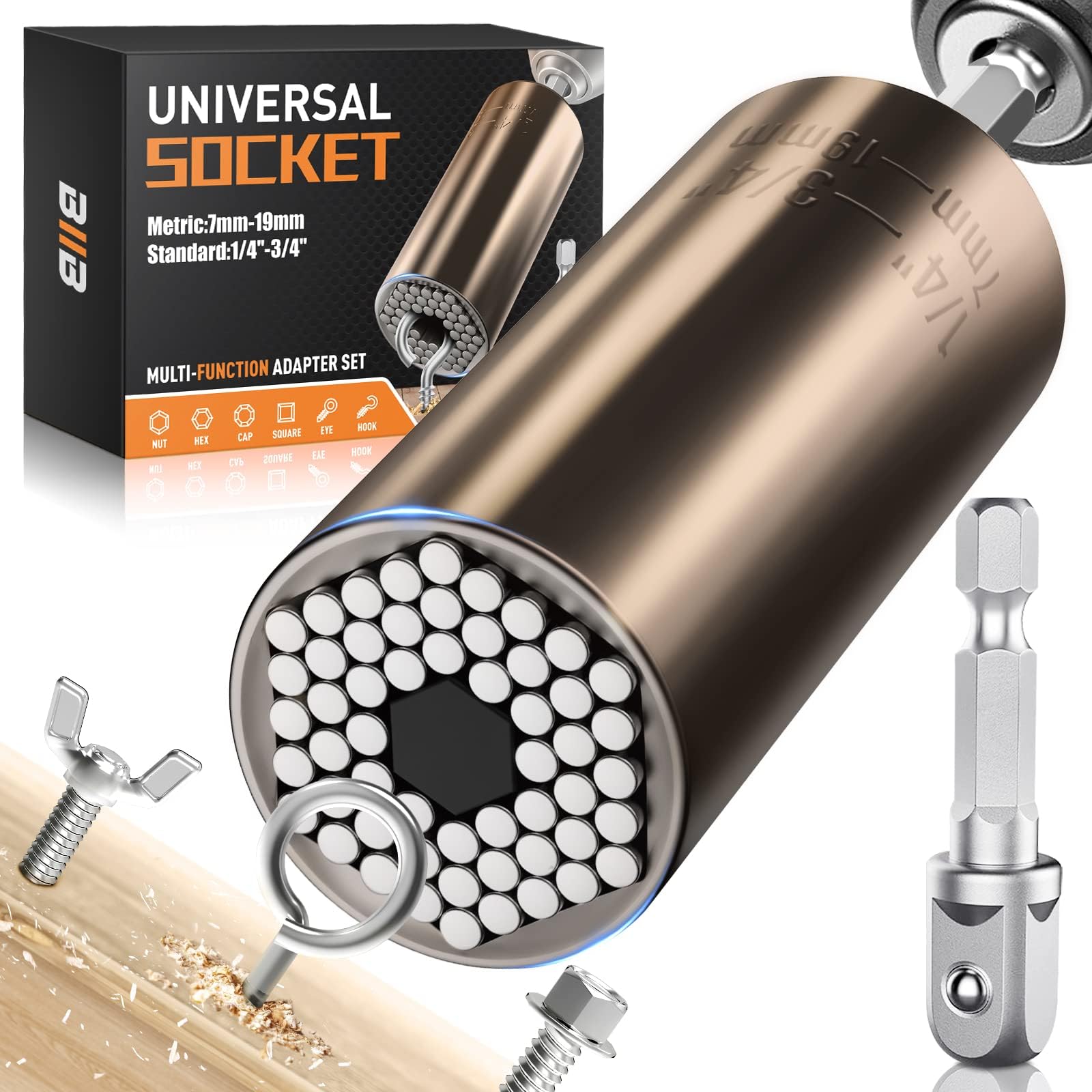 BIIBSuper Universal Socket Tools, Universal Socket Mens Gifts for Men Him, Husband, Grandpa, Cool Stuff Gifts for Boyfriend Tools for Men Cool Gadgets