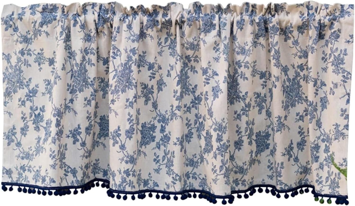 Window Curtain,Valance Curtains Sheer Valance Curtain,Window Curtains, Kitchen Curtains，Half Window Curtain with Blue and White Porcelain Pattern Short Curtain for Living Room(H50CM)