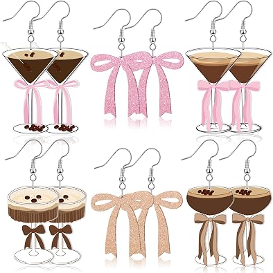 Nosiny 6 Pairs Funny Acrylic Drop Dangle Earring Jewelry Pickle Martini Lemons Earrings 6 Styles Lifelike Dill Cucumber Cocktail Cup Lemon and Flower Cute Weird Jewelry for Women