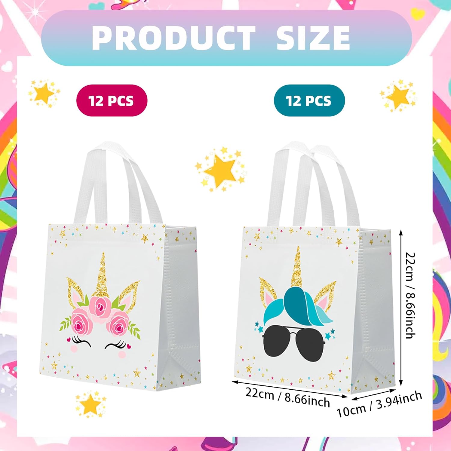 KERINGO 24 PCS Party Favor Bags for Unicorn with Handles Reusable Non Woven Goodie Bags Pink Blue Candy Treat Gift Bag for Unicorn Girls Kids Party Supplies - Image 2