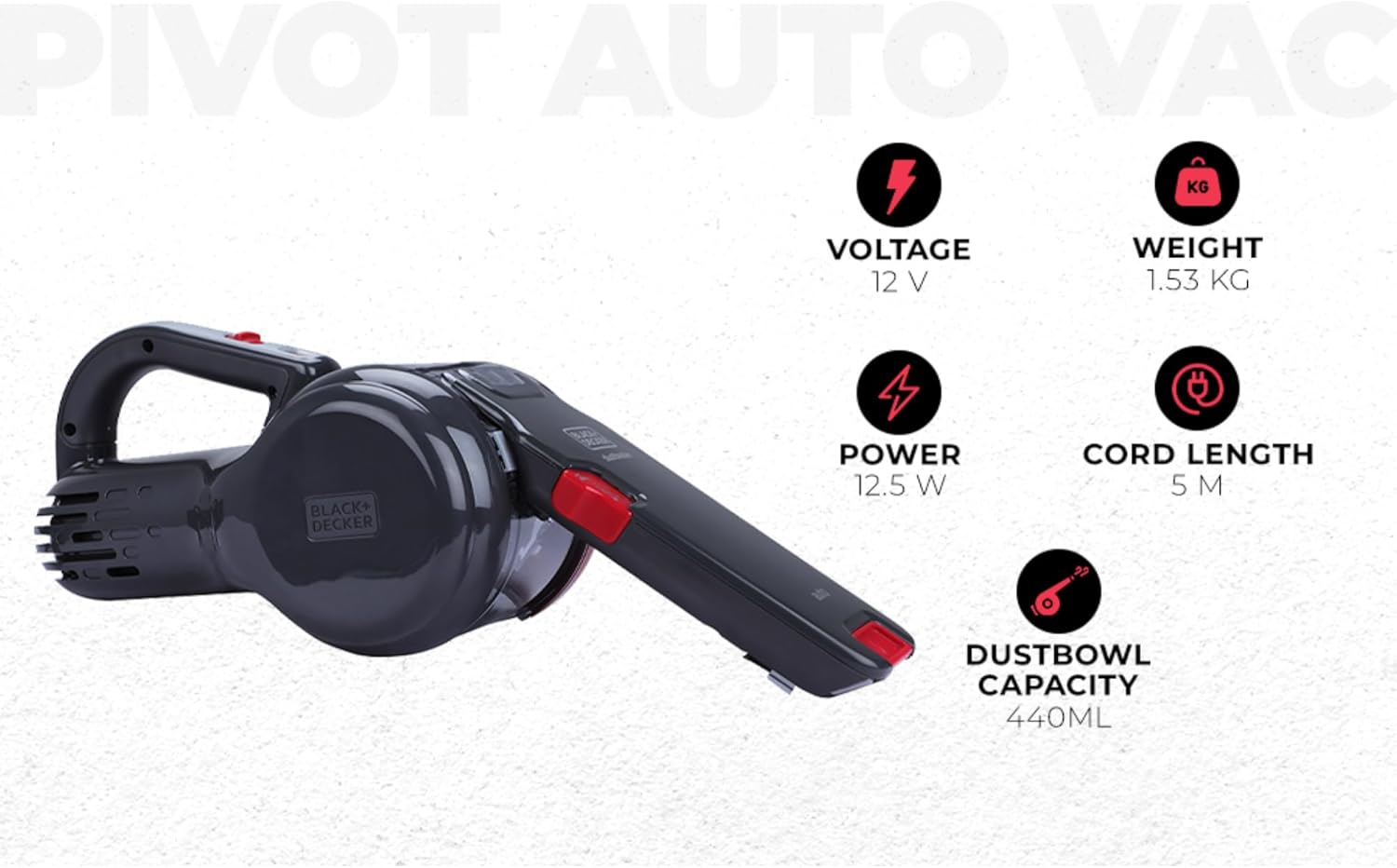 BLACK + DECKER PV1200AV-XJ Car Vac, Grey/Red