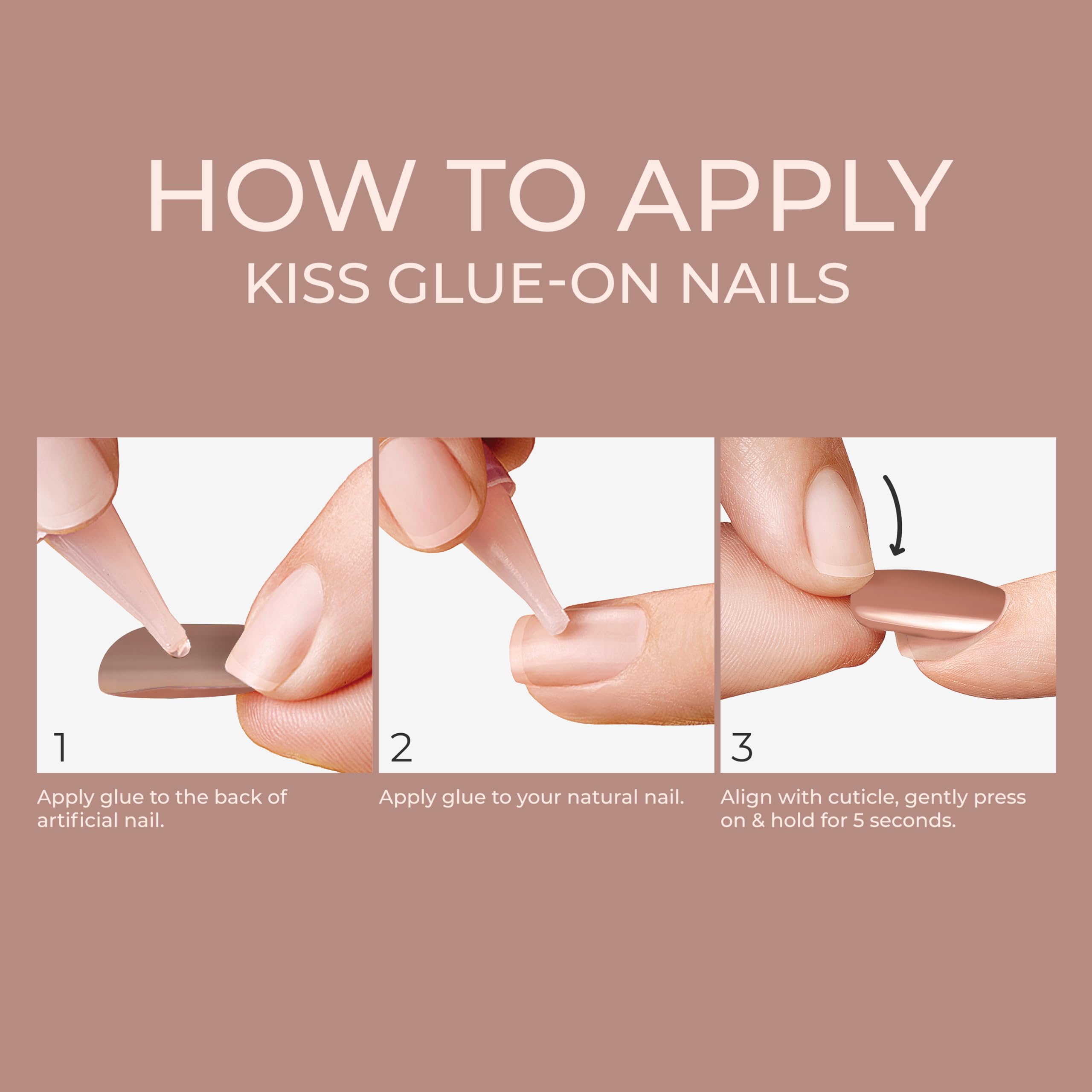 KISS Bare But Better, Press-On Nails, Nail glue included, 'Slay', Light Nude skin, Short Size, Almond Shape, Includes 30 Nails, 2G Glue, 1 Manicure Stick, 1 Mini File