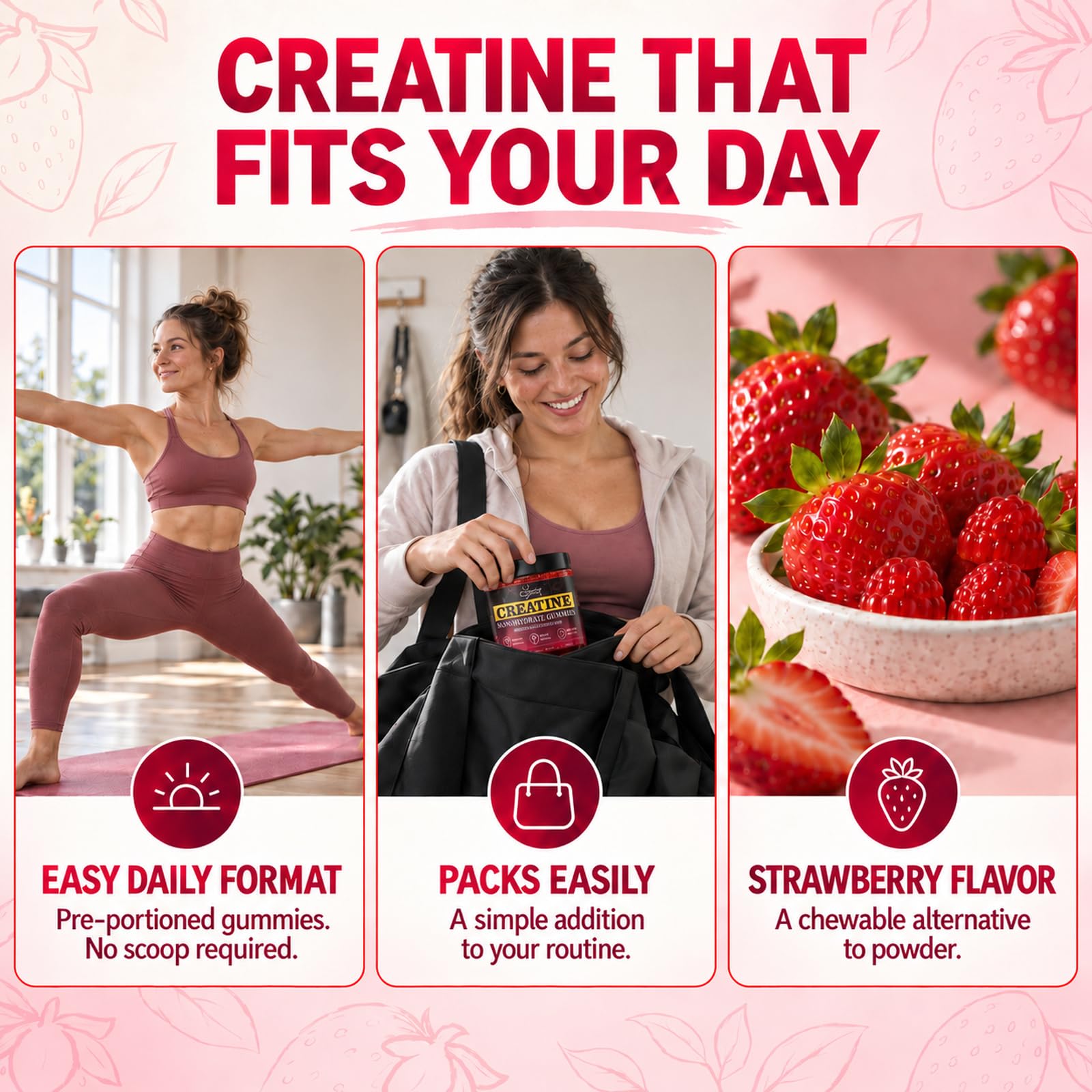 Creatine Gummies for Women & Men, Natural Strawberry Vegan Chews, 120 Count — Amazon image 3
