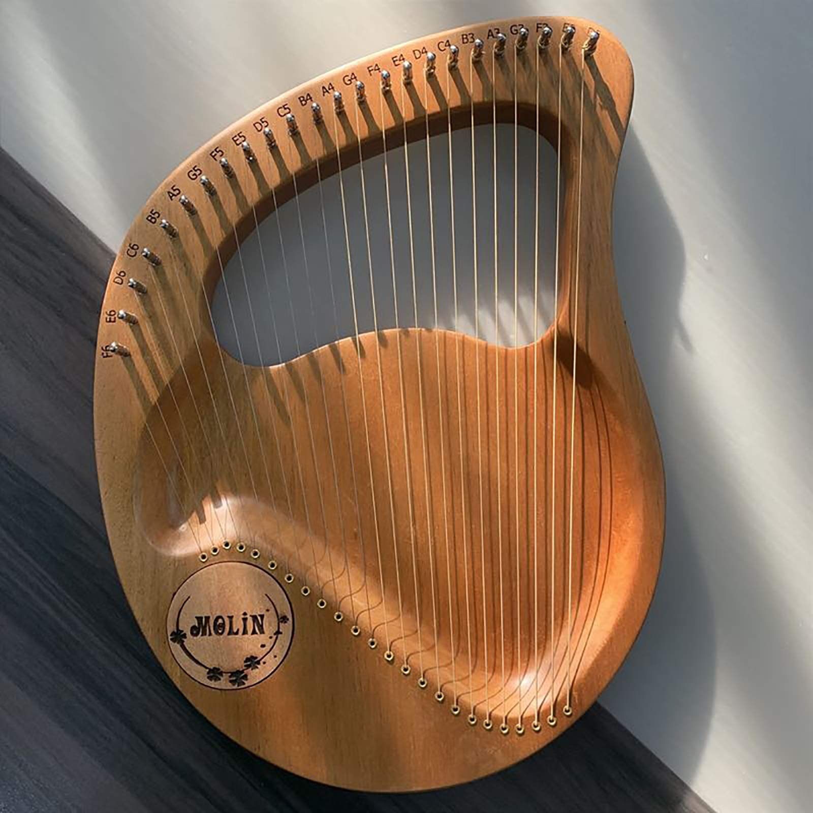 Arpa lira 21/24 corde, strumento corde in legno massello mogano, con custodia per il trasporto/chiave accordatura/corda ricambio/manuale istruzioni in inglese, per amanti della musica, principianti