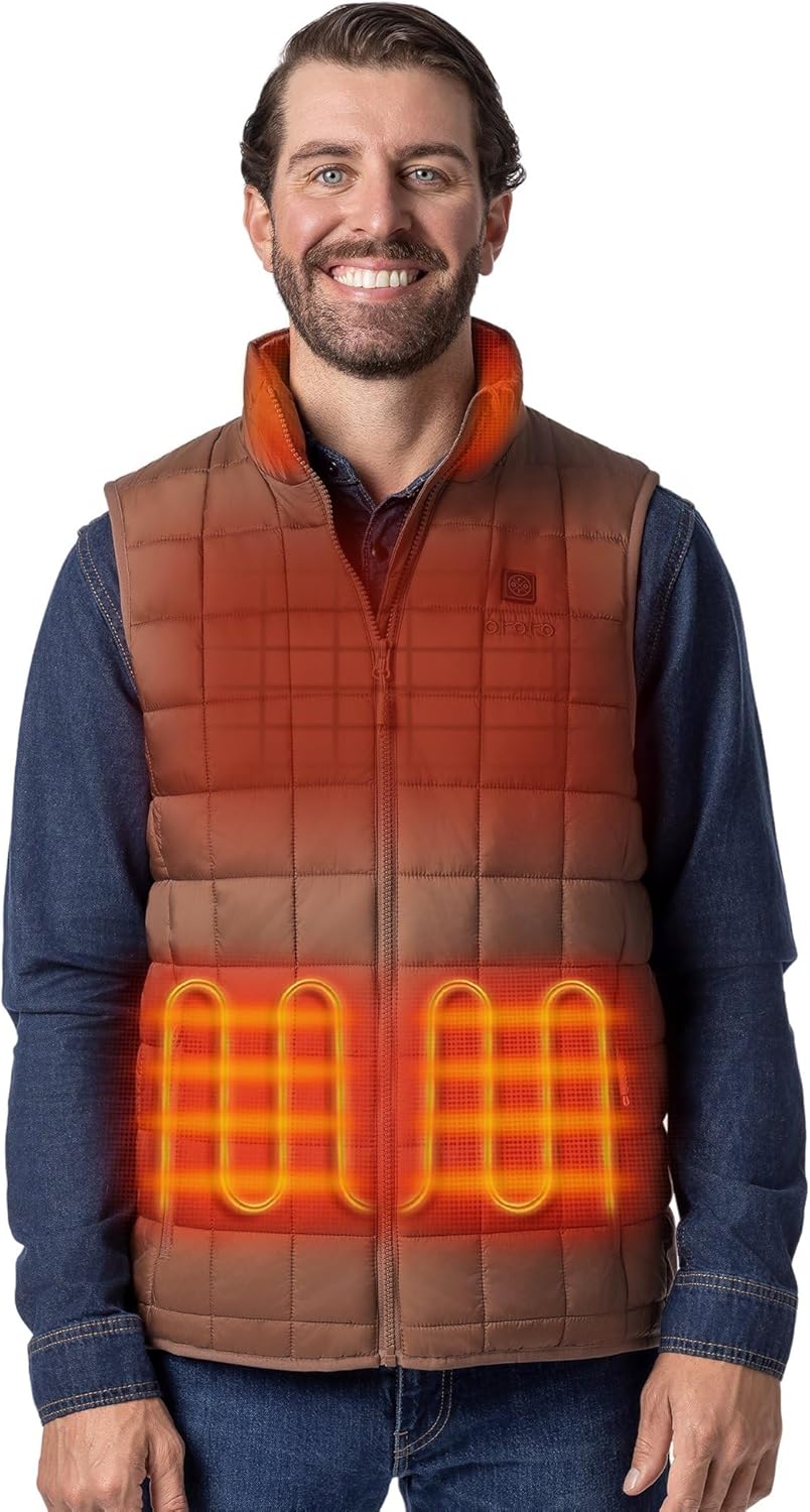 ORORO Men's Lightweight Quilted Heated Vest with USB-C Rechargeable Battery, Heated Quilted Vest