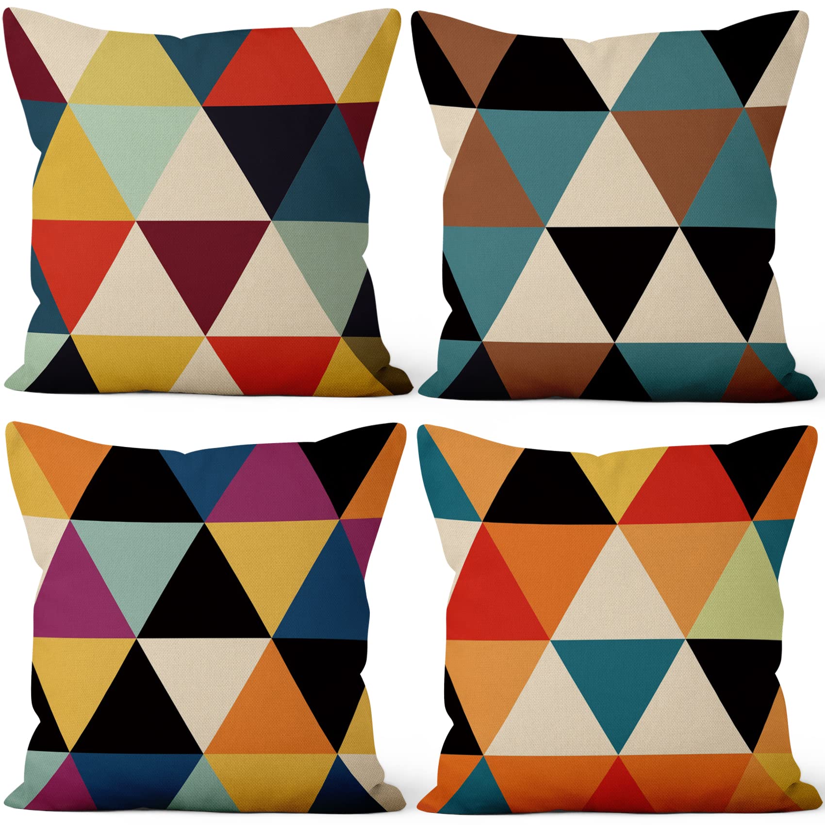 Aoihrraan 46x46cm Juego De 4 Fundas De Cojin Vistoso Moderno Patrón Geométrico Cuadrado Lino Decorativo Funda De Almohada Cama Sala De Estar Sofá Jardín Terraza Patio Jardín Al Aire Libre Silla