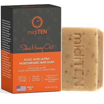 Kojic Acid Dark Spot Corrector Bar Soap With Vitamin C, Licorice Extract, Coconut Oil, Oats, Shea Butter, Honey For All Skin Types Ultra Moisturizing All-Natural Ingredients 4OZ
