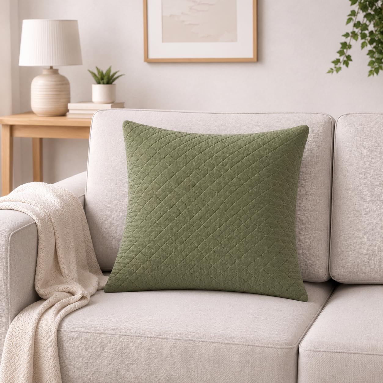 Premium Quilted Cushion Cover 18x18 Inch – Set of 1 | Decorative Throw Pillow Covers for Sofa, Couch or Bed, Square Cushion Covers – Home Décor (Solid Olive Green)-image-17