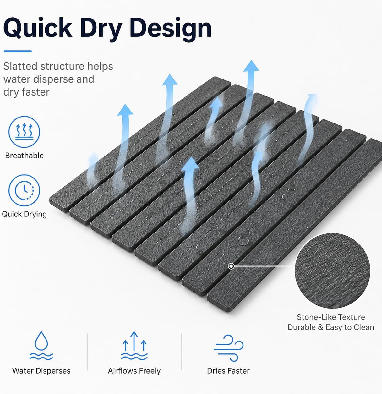 Stone Dish Drying Mat for Kitchen Counter, Foldable Diatomaceous Earth Dish Drying Mat, Quick Dry Water Absorbent Slatted Drying Pad for Dish Rack, 24 x 16 Inch, Cups, Bottles, Utensils, Dark Gray