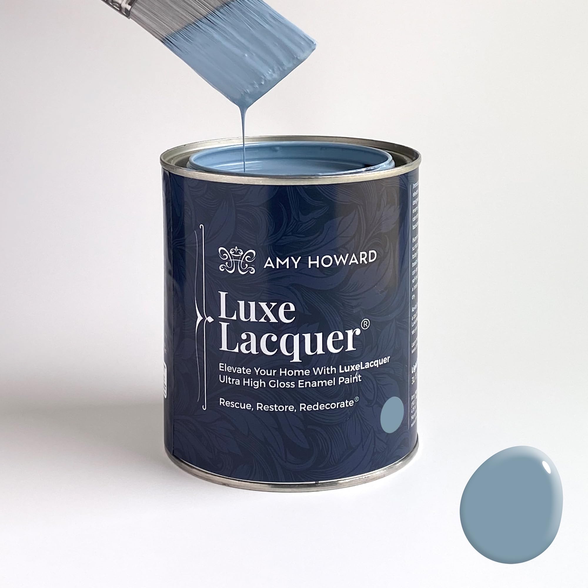 AMY HOWARD AT HOMELuxeLacquer Paint – Stormy Sky – Ultra High-Gloss Designer Paint for Furniture, Cabinetry, Walls, Trim, and More. Made in the USA. Blue - High Gloss - 32 oz.