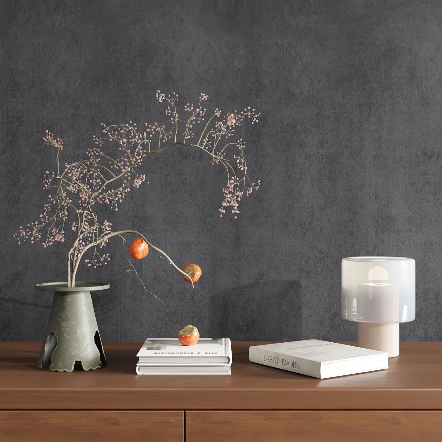 CRE8TIVE 24"x708" Large Size Concrete Wallpaper Dark Grey Peel and Stick Cement Contact Paper Waterproof Removable Extra Thick Vinyl Paper Roll Industrial Texture Interior Film for Countertop Cabinet