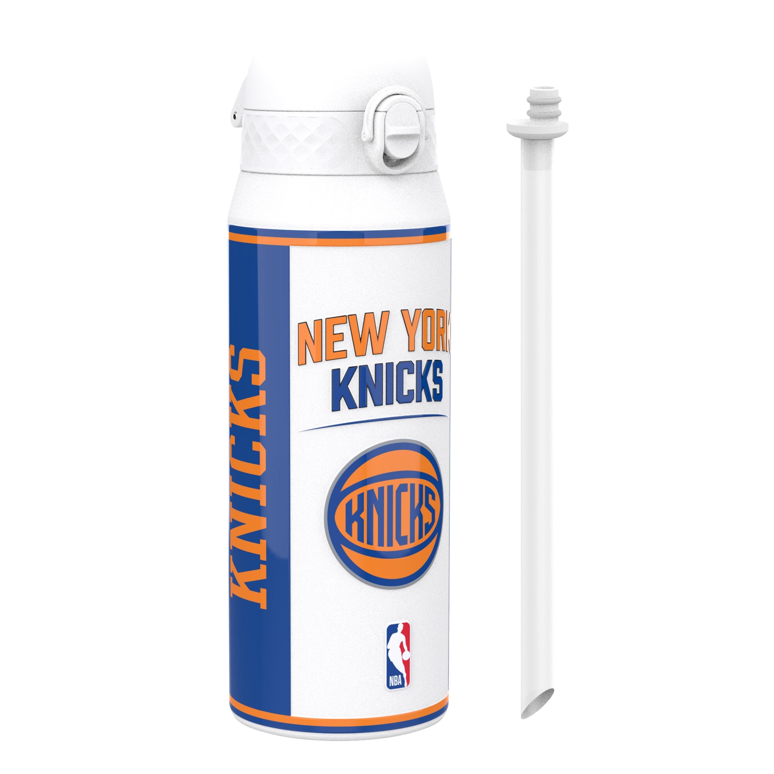 Ion8 NBA New York Knicks Sports Thermal Water Bottle with Removable Straw, 750ml/24oz, Leak-proof Insulated Drinking Bottle, Easy to Open, Secure Lock, Dishwasher Safe, Flip Cover, Metal Bottle