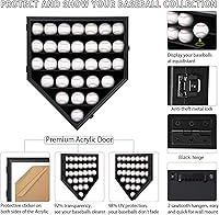 Vista 3 de 30 expositores de béisbol de madera para pelotas de béisbol de montaje en pared, caja de sombra de béisbol con cerradura antidecoloración