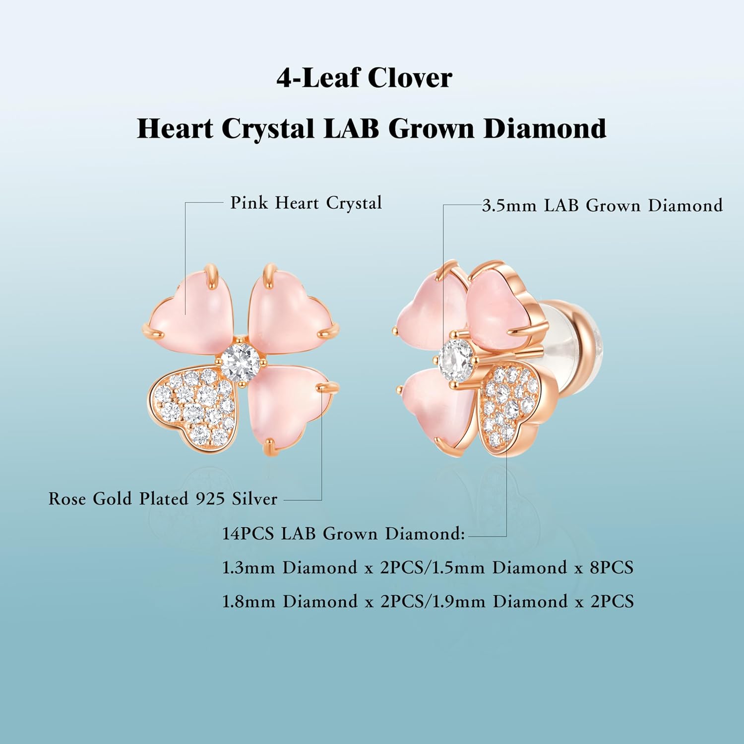 Jewelry Collection LAB Grown Diamond Crystal Clover Necklace and Stud Earrings