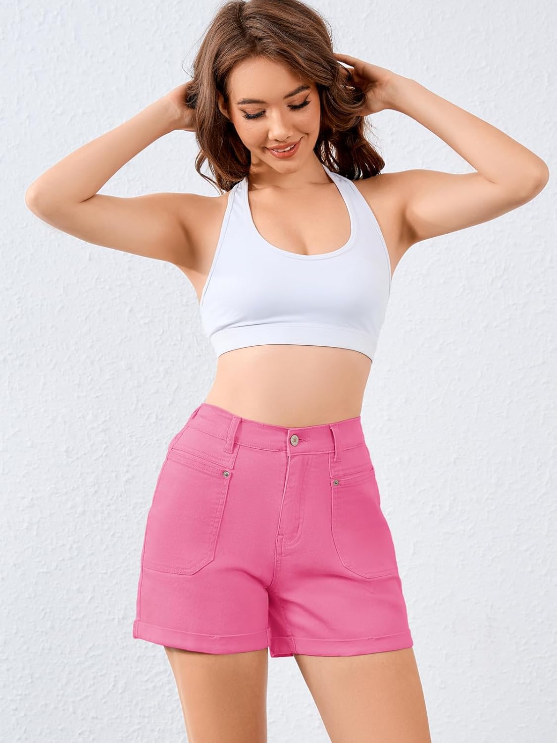 Women High Waisted Jean Shorts Stretchy Denim Shorts for Women Folded Hem Chino Shorts Summer Jorts - Image 3