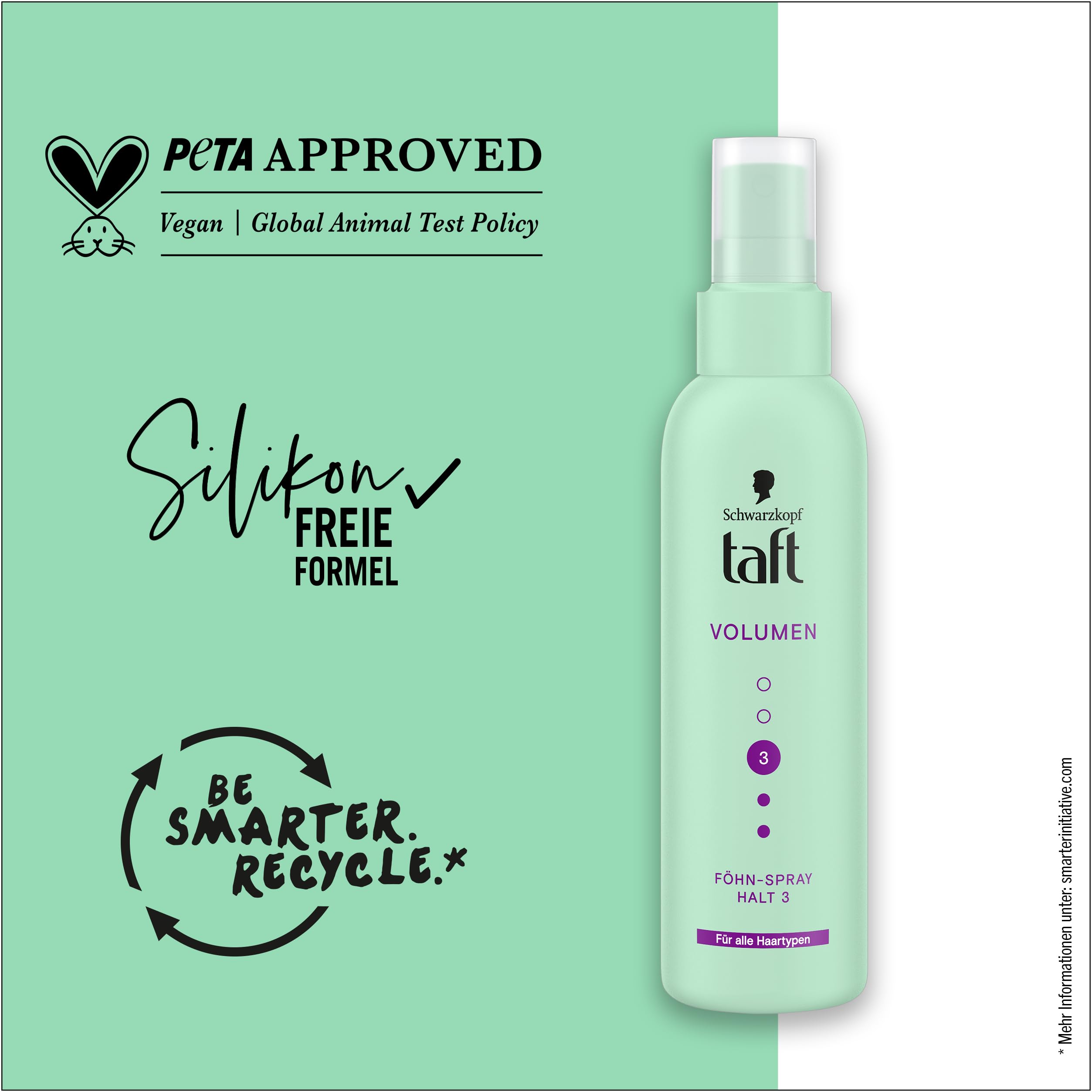 Schwarzkopf Taft spray do suszarki do włosów, pojemność (150 ml), stopień utrzymania 3, spray do suszarki do włosów do wszystkich rodzajów włosów, spray objętościowy, wegańska formuła *